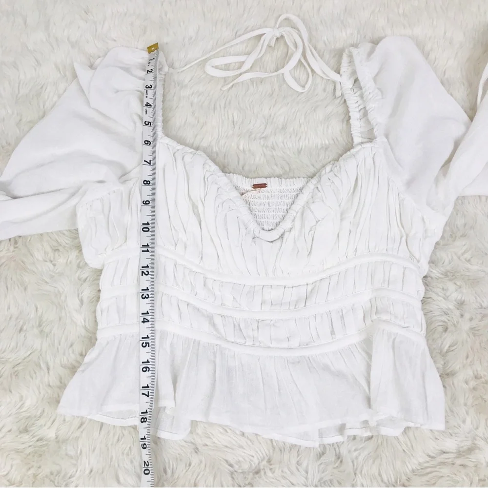Free People Ivory Smocked Peplum Long Sleeve Blouse